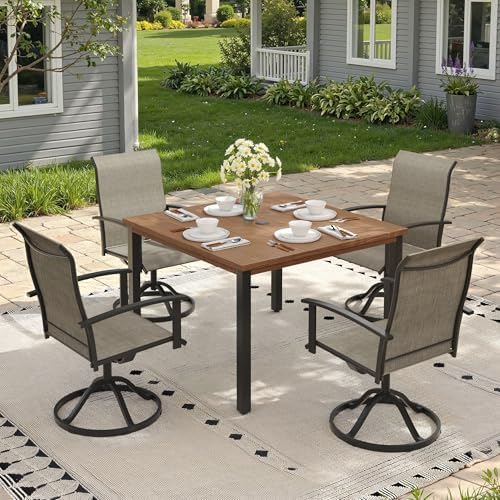 Outdoor Dining Table with Adjustable Umbrella Hole, 40.2" All-Weather Square Patio Dining Table for 4, Metal Patio Table for Garden Lawn Porch Deck Yard, Walnut - Image 4