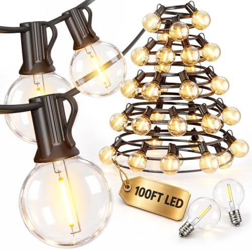 RTTY 100FT Outdoor String Lights, Waterproof 50+2 LED Bulbs Patio Light by RTTY