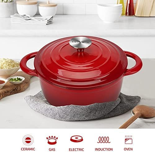 4.5 Quart Enameled Cast Iron Dutch Oven with Self-Basting Lid, Red - Image 6