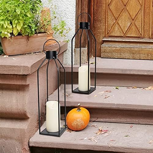 HPC Decor 22'' 19'' Lanterns Decorative w/ Flickering Timer Candles- Large Tall Black Metal Candle Lanterns Set of 2- Modern Farmhouse Decor for Indoor,Outdoor,Tabletop,Porch (No Glass) - Image 3