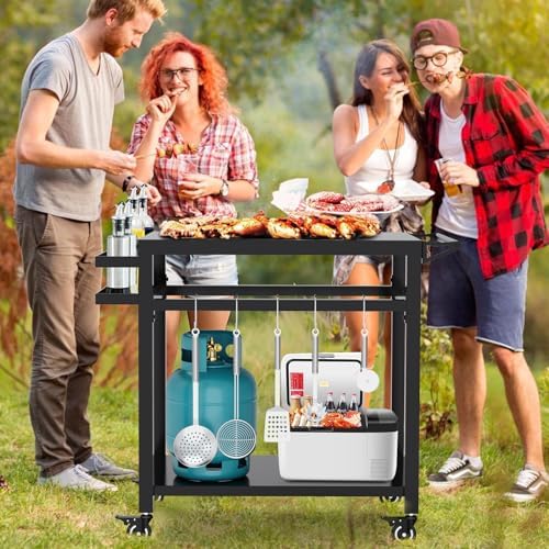 32" Double-Shelf Grill Table, Movable Grill Cart for Ninja - Image 5