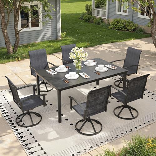 Outdoor Dining Table for 6, 63" Rectangle Outdoor Table with Adjustable Umbrella Hole, All-Weather Metal Patio Dining Table for Lawn Garden Backyard Deck, Black - Image 4