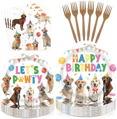 96 Pcs Dog Birthday Party Decoration for Kids, Serves 24 by Greencian