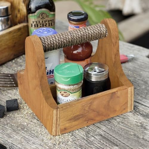 Rico & Plato Small Teak Wood Barbeque Grill Accessory Square Caddy | 7" L x 6 1/2" W x 6 5/8" H - Image 2