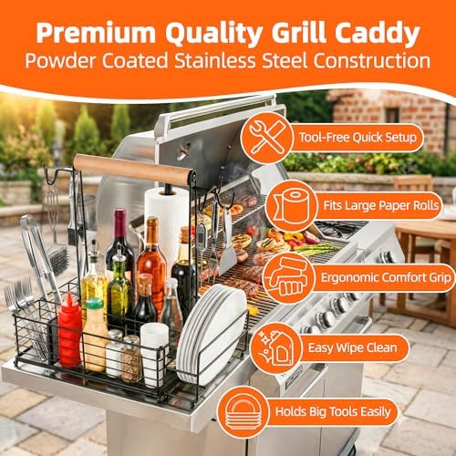 Grill Caddy with Paper Towel Holder, BBQ Caddy for Outdoor Grill, Camping Essentials Picnic Condiment Utensil Organizer, RV Camper Must-Have, Grilling Gifts for Men - Image 5