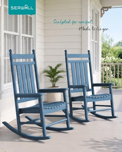 SERWALL Comfortable Outdoor Rocking Chairs Set of 3, Blue - Image 6