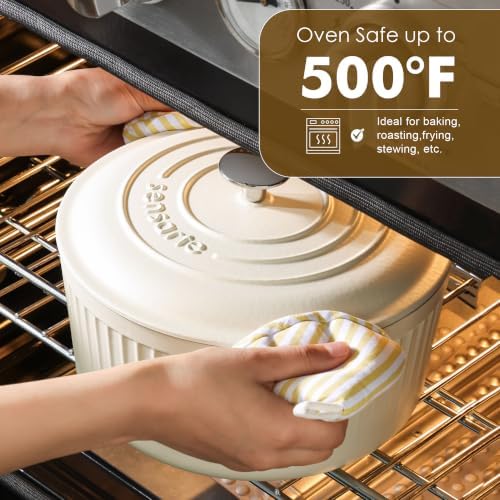 SENSARTE 6.5QT Enameled Cast Iron Dutch Oven Pot with Lid&Cotton Potholders - Image 4