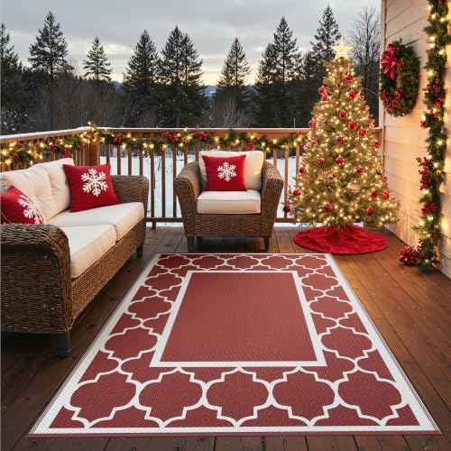 GENIMO Outdoor Rug, Waterproof Plastic Rugs for Patio, 6'x9' Red White by GENIMO