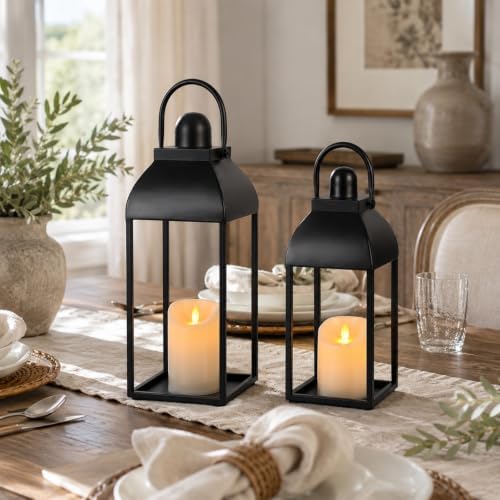 Lanterns Decorative Outdoor Indoor, 17'' 13'' Black Metal Outdoor Lanterns - Image 5
