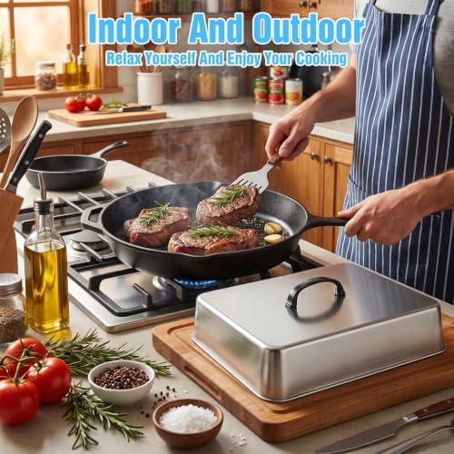 2pcs Rectangular Basting Cover, Stainless Steel Grill Cover Lid for Flat Top Griddle, 13"x11.1"x2.6" Heavy Duty Cheese Melting Dome, Commercial Grade Griddle Accessories for Outdoor BBQ - Image 5