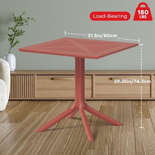 Costaelm Patio Dining Table for 4, Square PP Patio Table, 4-Person Weather Resistant Porch Tables for Outside Poolside Deck Lawn Garden Backyard, Red - Image 2
