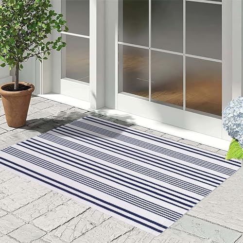 Blue and White Striped Outdoor Rug 24"x35"Washable Door Mat Outdoor - Image 5