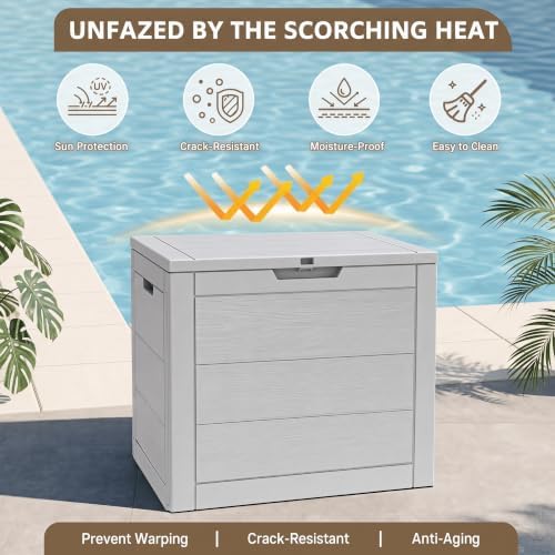 35 Gallon Outdoor Storage Box Waterproof, Deck Boxes Outdoor, Grey - Image 3