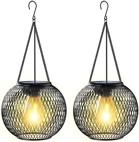 Solar Lantern Outdoor Waterproof,Hanging Solar Lights,2 Pack,Black by KagoLing
