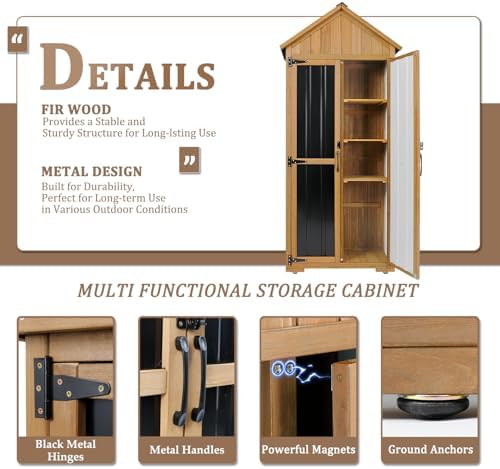 Outdoor Storage Cabinet Waterproof, Outdoor Storage Shed with Shelves, Wood & Metal Patio Backyard Garden Storage Cabinet Tool Organizer for Outside - Image 4