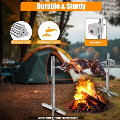 43" Electric BBQ Rotisserie Grill Kit, 88 LBS Capacity, 5 Height-Adjustable Stainless Steel Spit Roaster for Whole Pig Lamb Goat Chicken, Outdoor Camping & Backyard Barbecue - Image 2