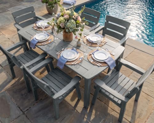 7-Piece Outdoor Dining Set, All-Weather HIPS Patio Table & Chairs for 6, Outdoor Furniture with Umbrella Hole, Ideal for Garden, Poolside, Backyard, Deck, Dark Gray by Kibaso