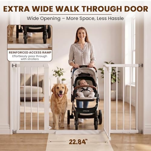 Mumeasy 36" Extra Tall Baby Gate for Stairs, 29.7-54.2" Wide Dog Gate for Doorways, Walk Thru Pet Safety Gate for Indoor, Pressure Mounted with Auto Close, Easy Install No Drill for Toddlers, White - Image 4
