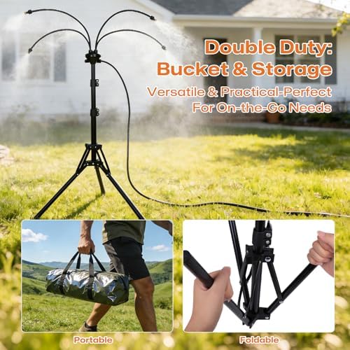 Standing Misters for Outside Patio Cooling, 5.3 FT Adjustable Stand Misting System, 4 Brass Nozzles + 4 Extra Heads, Thickened Base Portable Water Mister for Garden, Deck, Poolside - Image 2