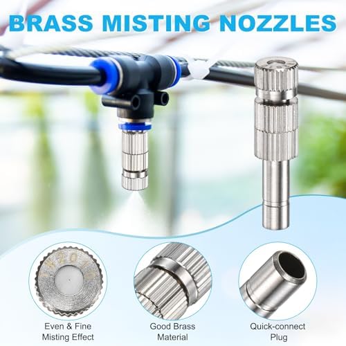 M METERXITY 20-Pack Brass Misting Nozzles, 0.008"/0.2mm Orifice Mister Replacement Heads with Filter Mesh for Cooling System/Landscaping/Humidification, 6mm Low-Pressure Fog Sprayer Nozzle - Image 2