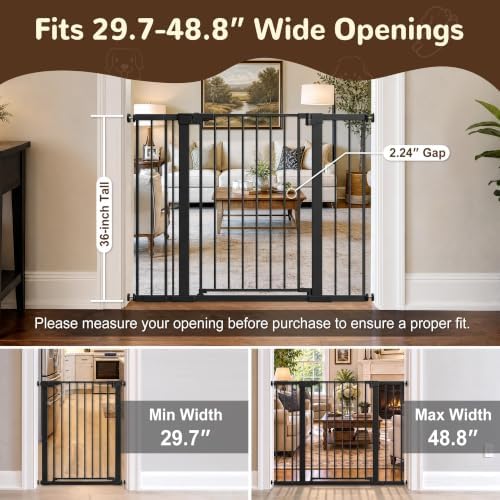 36” Tall Baby Gate with Door 29.7-48.8” Wide Adjustable Dog Gate - Image 3