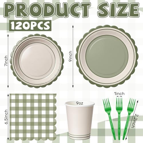 Havawish 144 Pcs Moss Green Camping Supplies Plates Napkins Forks Cups - Image 2
