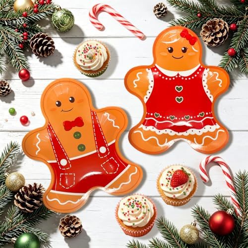 FOIMAS 50pcs Christmas Paper Plates, 10 Inch Gingerbread Man Plates Disposable Christmas Dessert Plate Tableware Party Plate for Xmas Party Supplies Winter Holiday Birthday Kitchen Table Decoration - Image 3