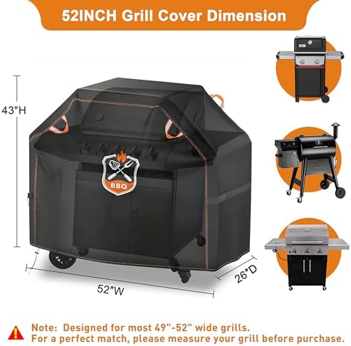 Grill Cover, Universal 52" BBQ Grill Cover for Outdoor Grill, Waterproof, Weather Resistant, Fade Resistant Gas Grill Cover with Adjustable Double Straps for Weber, Char-broil, Nexgrill, etc - Image 2