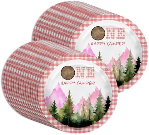 One Happy Camper Girl's First Birthday - 32 Piece Disposable Party Supplies - Decorations for Camping 1st Birthday Round Party Plates - Large 9" Paper Plates In Bulk - Image 5