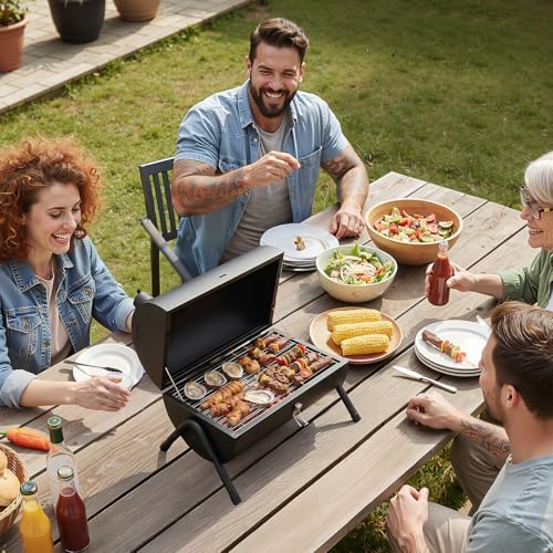 VINGLI Portable Double Sides Charcoal Grill, Wooden Handle, Storage Bag, Multi-functional Metal Compact Tabletop BBQ Outdoor Charcoal Grill for Camping Travel Picnic Patio - Image 7