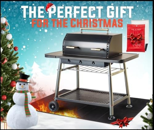 Under Grill Fire Pit Mats for Outdoor Grill Deck Protector - Black Under BBQ Grill Mat w/Fire Blanket & Corner Weights, Double-Sided Fireproof Design, Heat Resistance Up to 2000°F (40x60) - Image 2