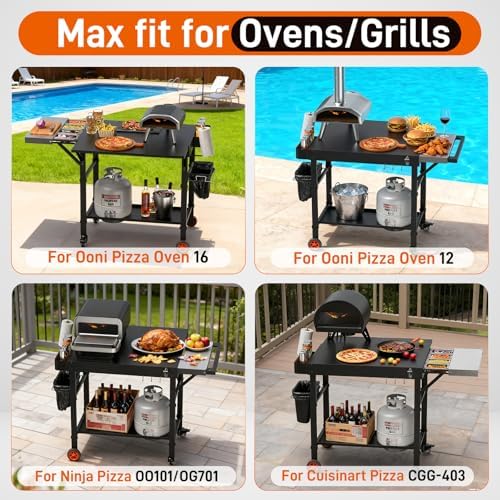 Pizza Oven Table for Ooni Pizza Ovens, Grill Cart Table with Topping - Image 3