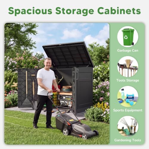 Large Outdoor Storage Cabinet 51 Cu Ft with Pneumatic Hydraulic Lid, Horizontal Outdoor Storage Shed-Easy to Assemble, Waterproof Outdoor Storage Box for Backyards - Image 5