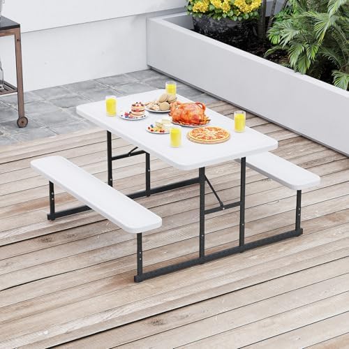 Tangkula 4 Person Picnic Table with 2 Benches, Rectangular - Image 2
