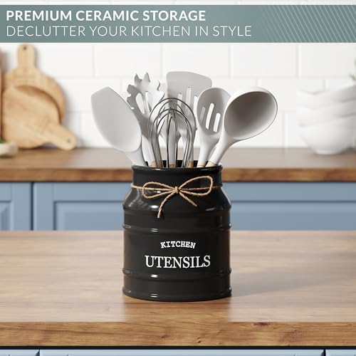 Barnyard Designs Ceramic Kitchen Utensil Holder Countertop 6.75″ (Black) - Image 4
