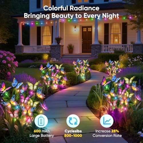 Solar Lights Outdoor Garden Decor: 8 Pack Colorful LEDs Butterfly Lights - Image 3