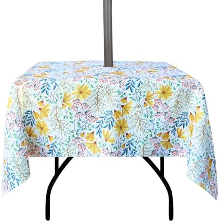 EHouseHome Outdoor and Indoor 60x60 inch Tablecloth with Umbrella Hole and Zipper, Waterproof Zippered Patio Table Cloths, Spring/Summer Table Covers for Backyard Circular Table/BBQs/Picnic by EHouseHome