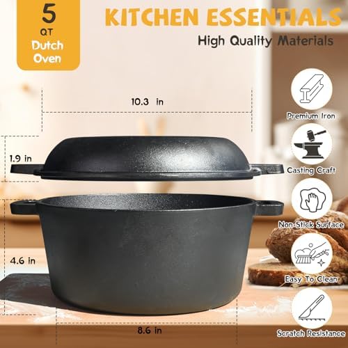 5QT Dutch Oven for Sourdough Bread Baking, Cast Iron Bread Pan with Lid - Image 3
