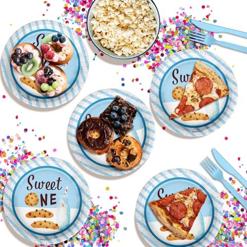 Sweet One Milk and Cookies First Birthday - 32 Piece Disposable Party Supplies - Decorations for Dessert 1st Birthday Round Party Plates - Large 9" Paper Plates In Bulk - Image 5