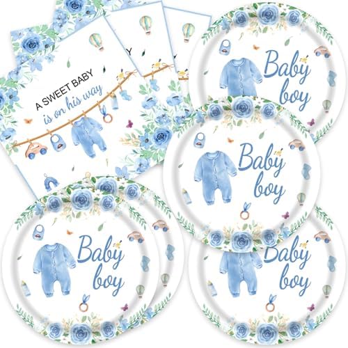 40pcs Blue Baby Boy Shower Decorations Boys Gender Reveal Plates and Napkins for Baby Shower BBQ Decorations Boy Baby Shower,Suitable for 20 Guests by UkralMagic