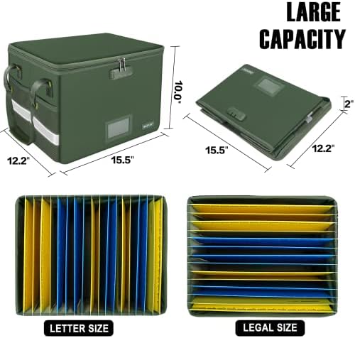 ENGPOW File Box with Lock, Fireproof Document Box with Pockets, Collapsible File Organizer Filing Storage Cabinet with Handle, Portable Home Office Safe for Hanging Letter/Legal Folders,Green,2 Pack - Image 5