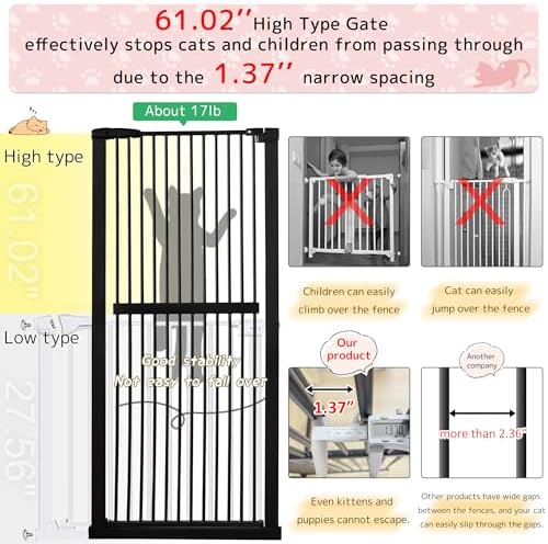 Lumizone 55.12" Extra Tall Pet Gate for Cat Dog 30.12"-59.24" Wide Black - Image 4