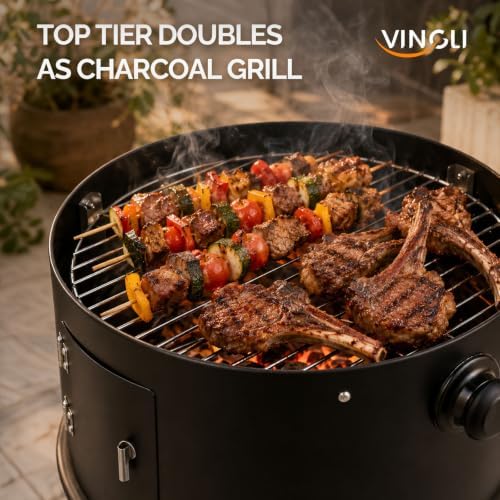 VINGLI 18 Inch Multi-Layer Charcoal BBQ Smoker Grill, Heavy Duty Round Grill, Vertical Smoker with Thermometer, for Outdoor Cooking, Patio, Parties, Backyard - Image 5