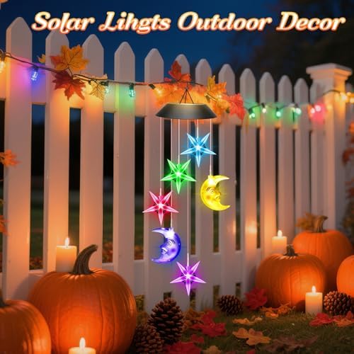 Winzwon Solar Lights Outdoor Moon Star Wind Chimes for Outside - Image 3