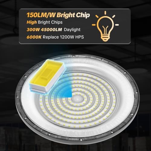 AIKVSXER 18Pack UFO LED High Bay Lights, 300W Shop Lights, 45000LM, 6000K - Image 2