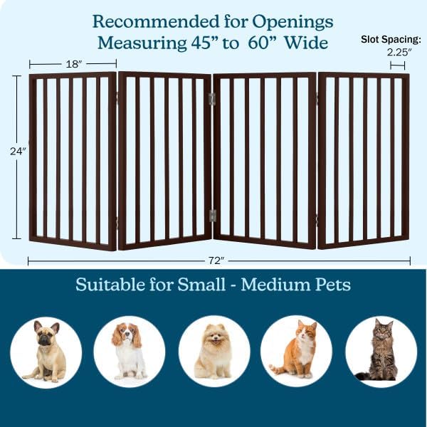 Pet Gate - 4-Panel Indoor Foldable Dog Fence for Stairs, Hallways or Doorways - 72x24-Inch Retractable Wood Freestanding Dog Gates by PETMAKER (Brown) - Image 2