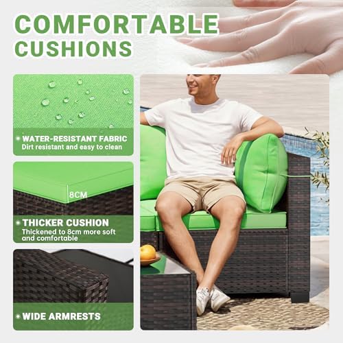 LEVELEVE 7 Pieces Outdoor Patio Furniture Sets,Rattan Conversation Sectional Set,Manual Weaving Wicker Patio Sofa with Tea Table - Image 2