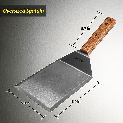 Extra Wide Spatula, Large Metal Spatula with Full Tang Wooden Handle & Beveled Edges for Skillets, Griddles & Grills, Pancake Flipper Turner, Smash Burgers Turner, 6 x 5-inches - Image 2