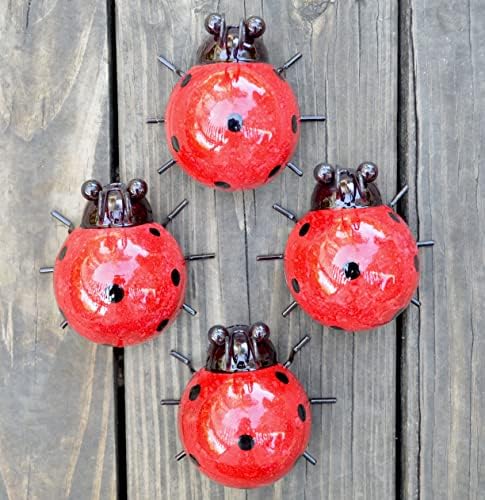 Metal Garden Yard Art Decorative 4 Pack Ladybugs Outside Garden Wall Sculptures(RED) by GIFTME5