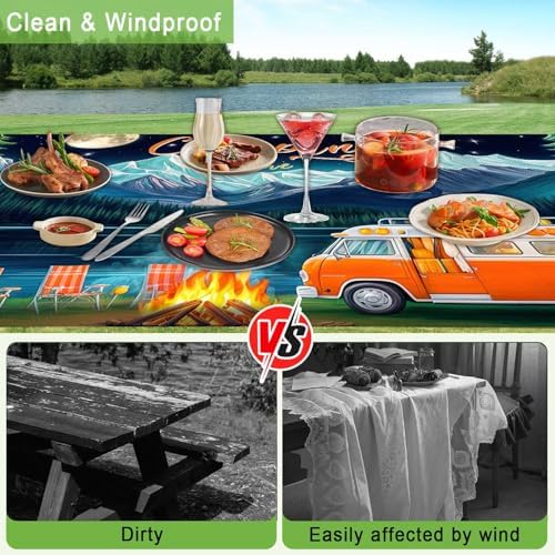 Picnic Table Cover with Bench Covers and Bag, Forest Mountain Lake Fitted Outdoor Table Covers, Camping Essentials, Windproof & Waterproof Tablecloth Cover with Elastic Edge, 3 PCS, 30x60 Inch - Image 6
